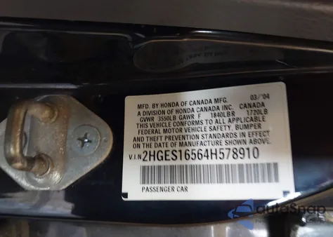 2004 Honda Civic Lx from USA, damaged, VIN 2HGES16564H578910